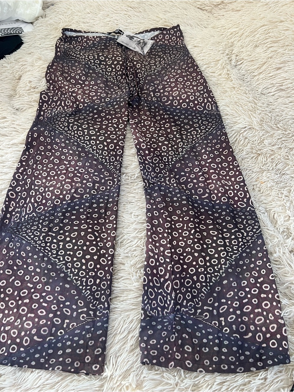 Wide-Leg Patterned Pants in Dark Brown